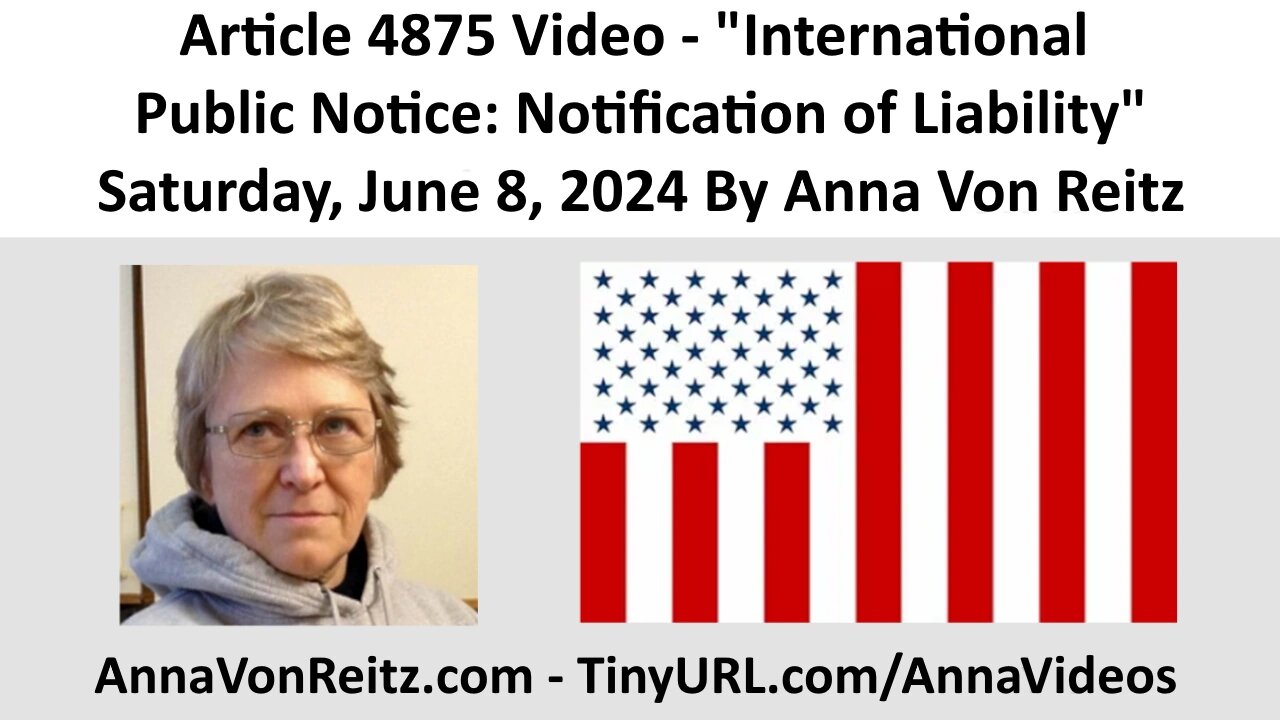 Article 4875 Video - International Public Notice: Notification of Liability By Anna Von Reitz