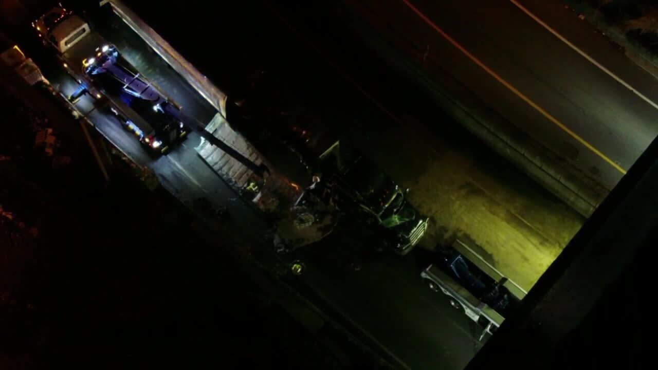 Drone footage of Lyle Tunnel semi crash