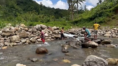 River crossing with big rocks