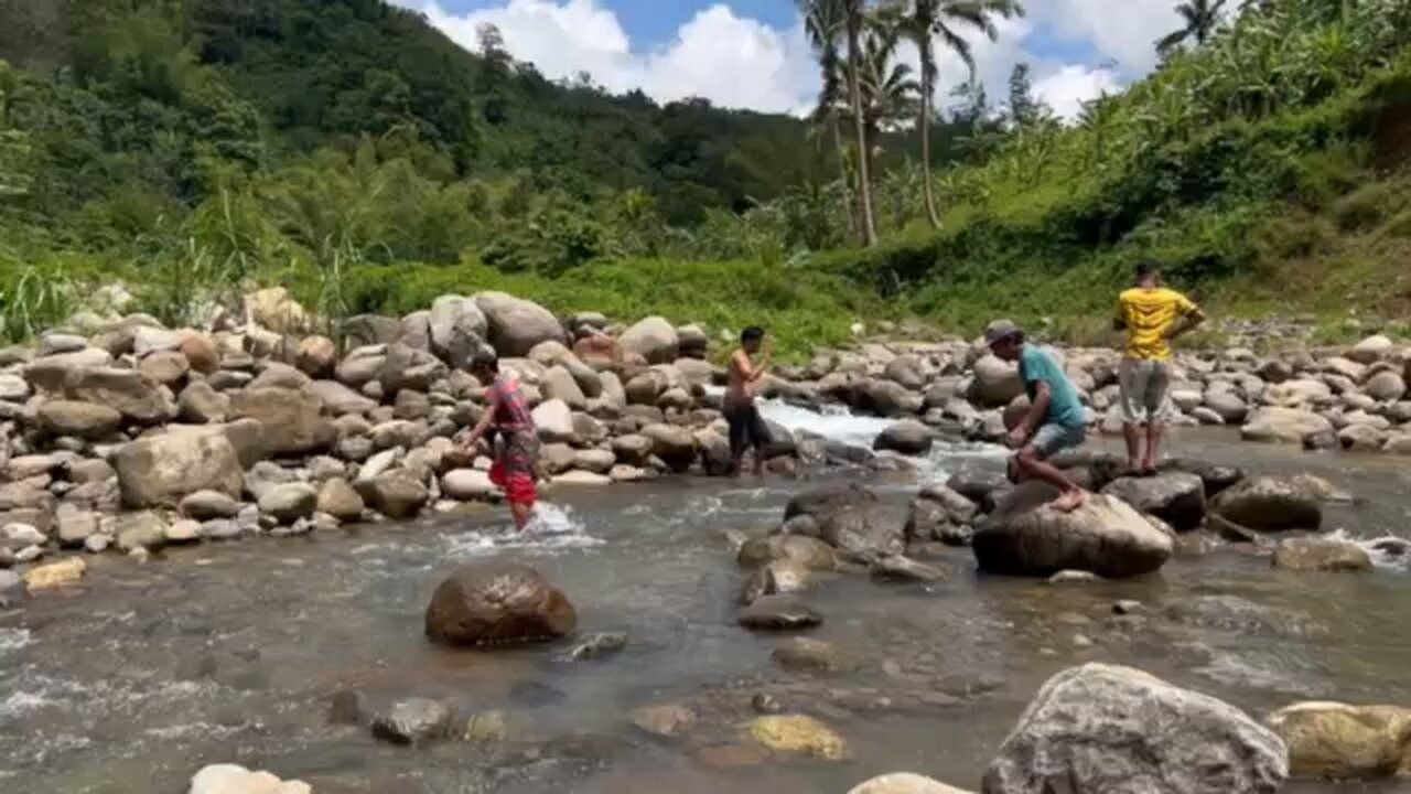 River crossing with big rocks