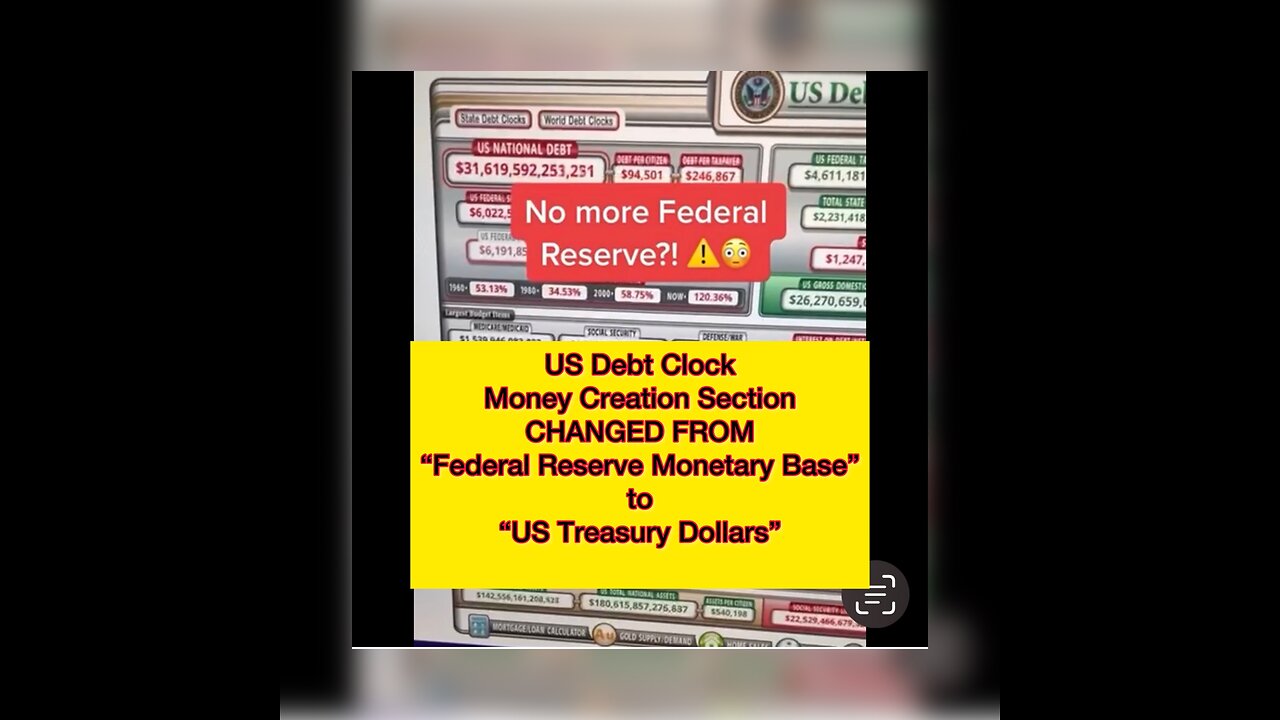 US Debt Clock Money Creation Section CHANGED Federal Reserve Monetary Base to “US Treasury Dollars”