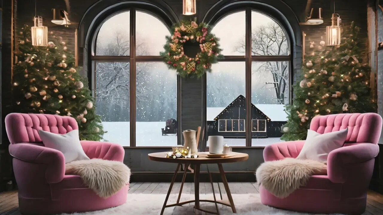 Perfect Christmas Background🎄Cozy Living Room with Relaxing Holiday Music & Snowfall Outside❄️🦌