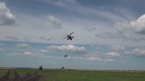 Russian Ka-52 "Alligator" Reconnaissance & Attack Helicopter Hitting Ukrainian Positions & Equipment