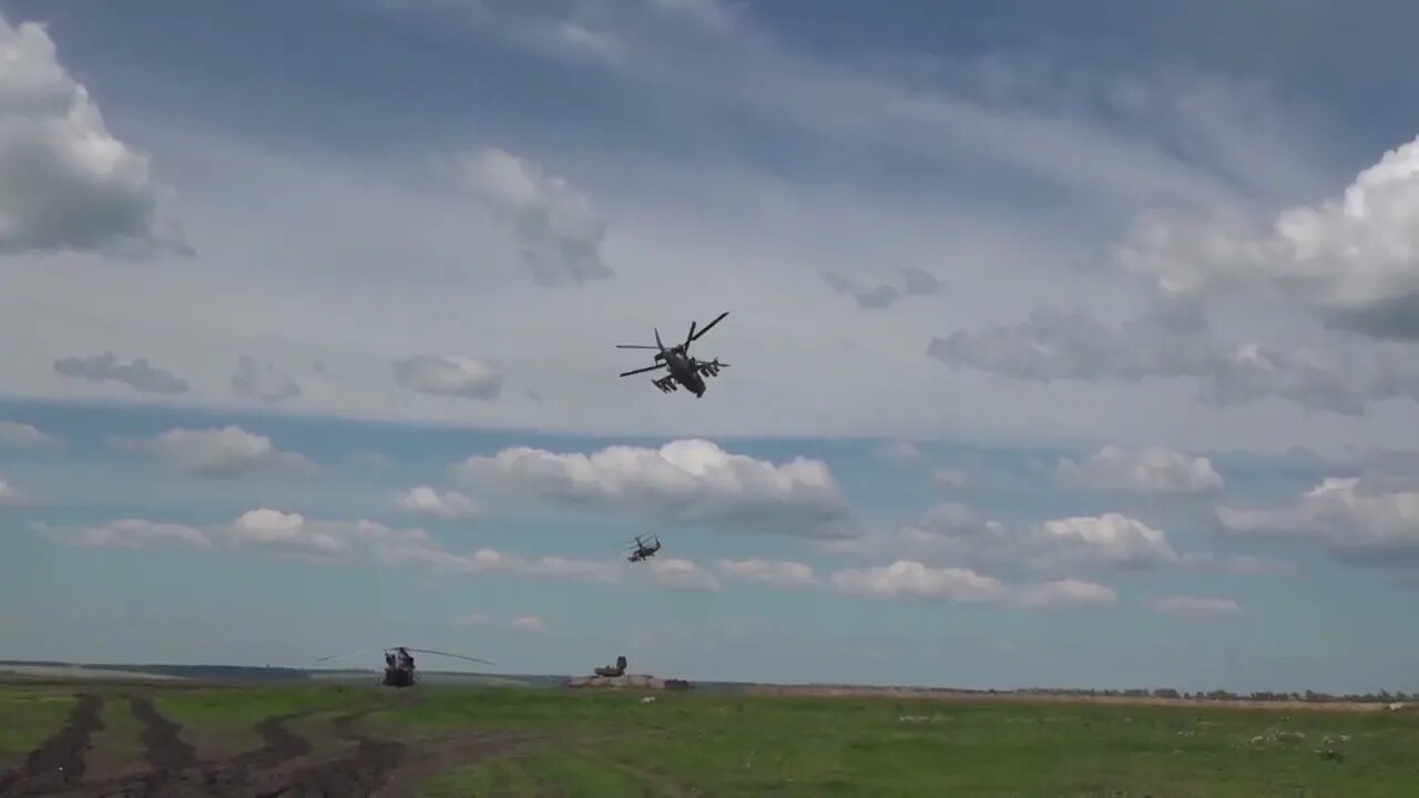 Russian Ka-52 "Alligator" Reconnaissance & Attack Helicopter Hitting Ukrainian Positions & Equipment