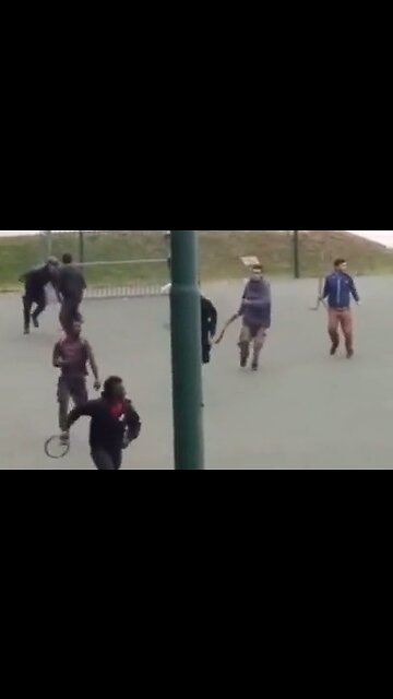 Afghans & Africans trying to murder each other with machetes & sticks at a park in Italy