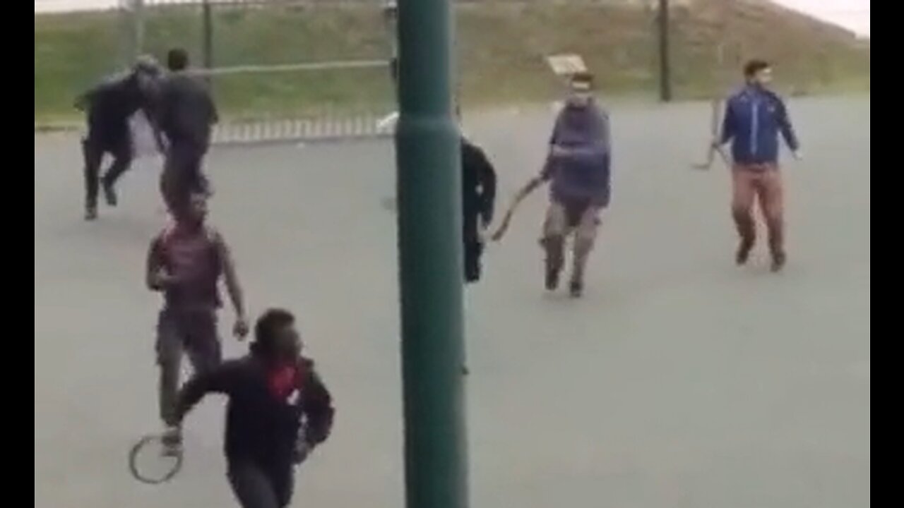 Afghans & Africans trying to murder each other with machetes & sticks at a park in Italy