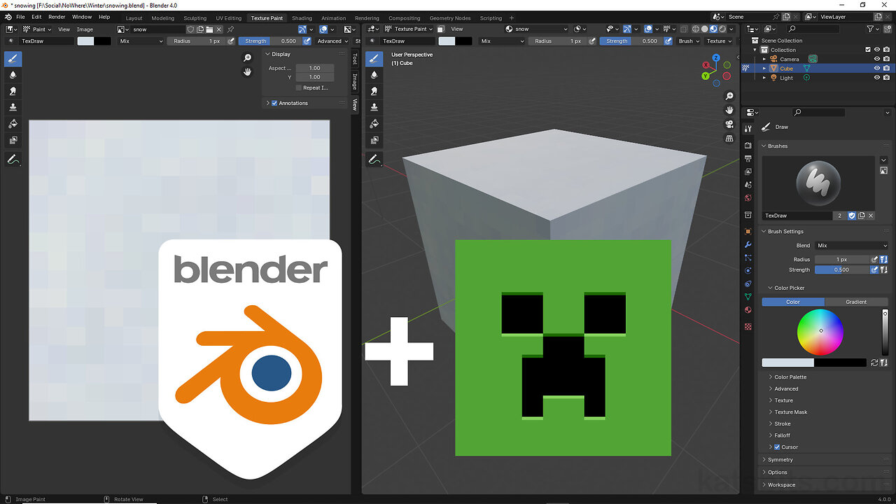 Paint Minecraft 'Snow' Texture in Blender 3D