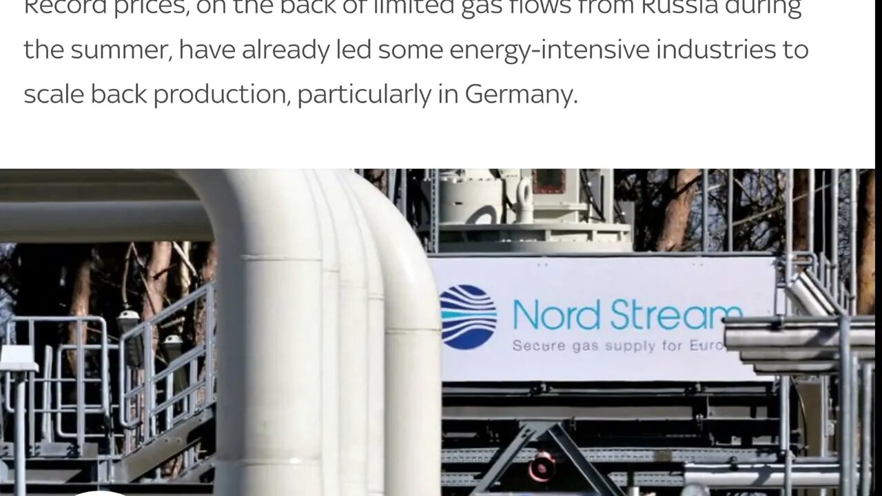 天空新聞：因為機械故障北溪 1無限期停止輸送天然氣，TT F比較去年高了四倍的情況下再漲了30%