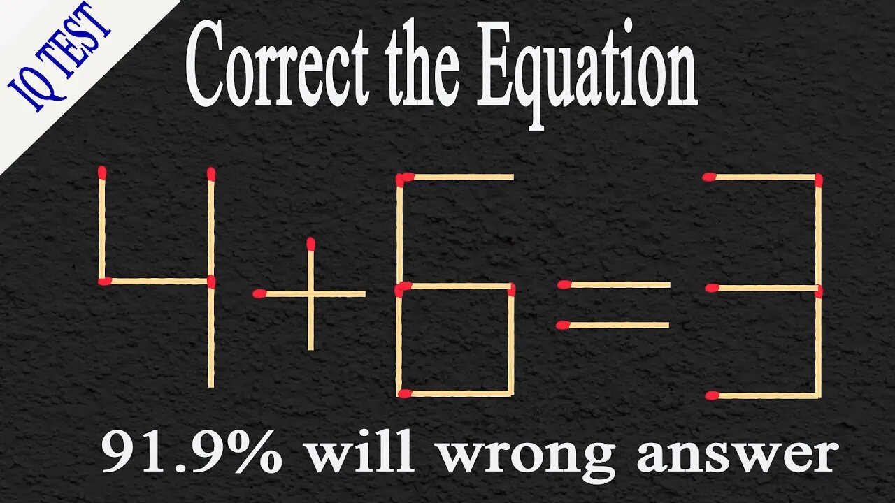 Move 1 matchstick to make the equation correct, Matchstick puzzle✔ #matches #mindtest #matchstick