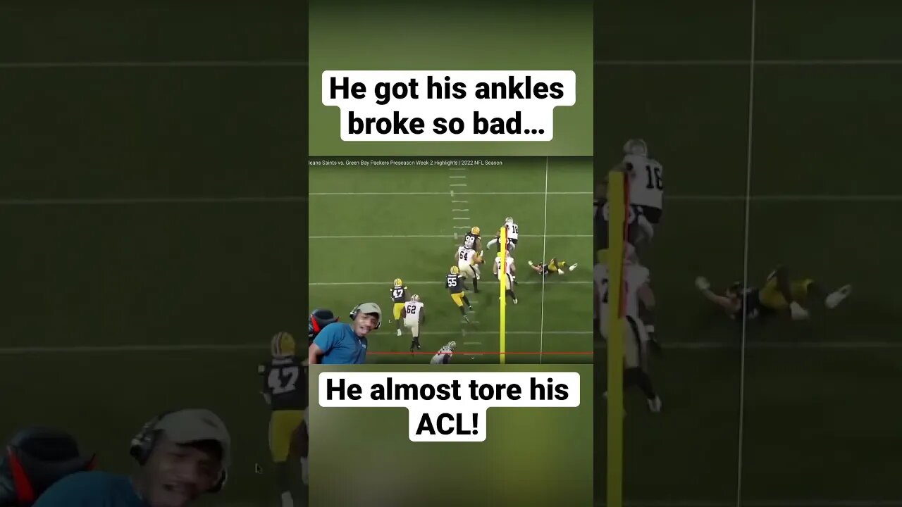 HE GOT HIS ANKLES BROKE SO BAD HE ALMOST TORE HIS ACL!
