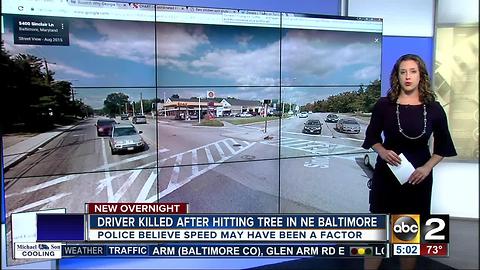Driver killed after hitting tree in Baltimore
