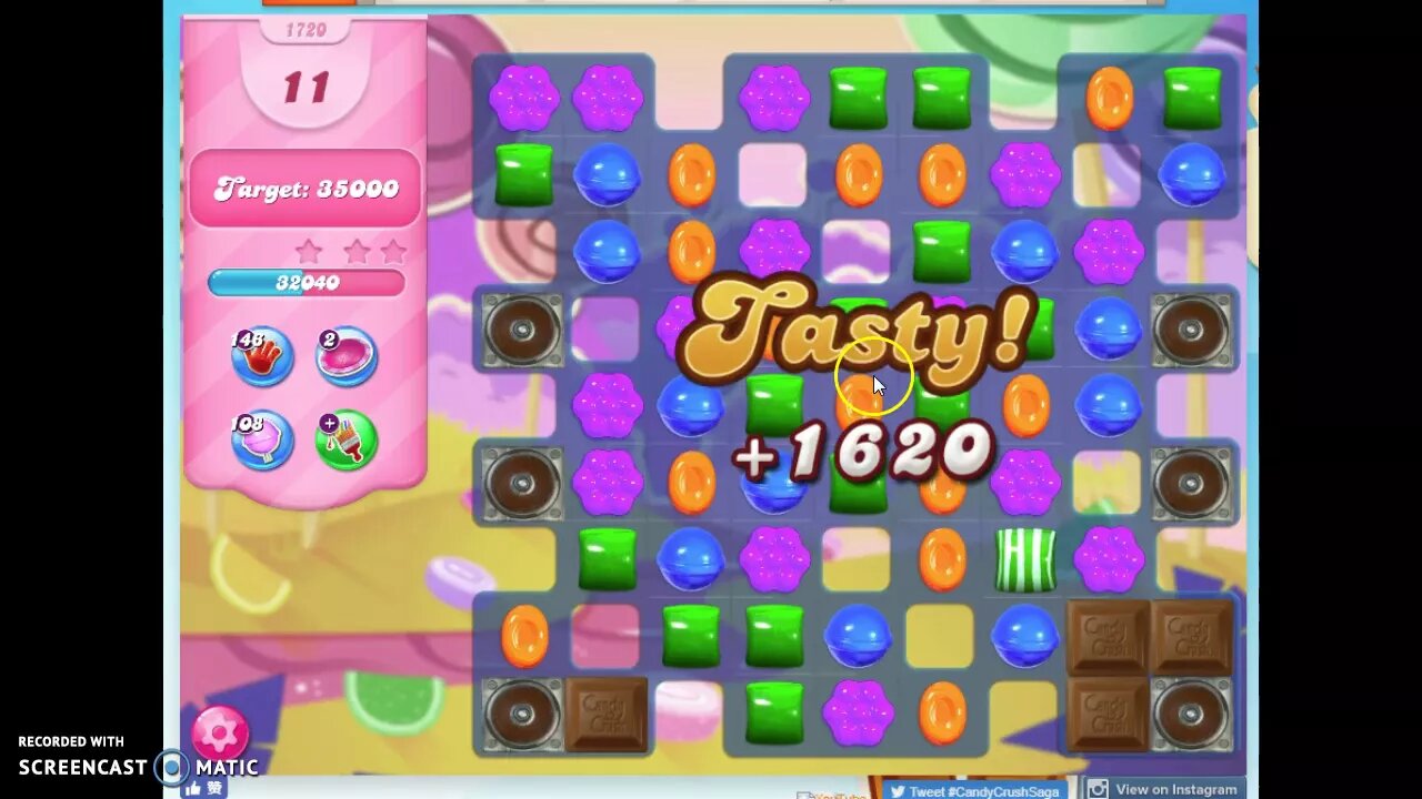 Candy Crush Level 1720 Audio Talkthrough, 2 Stars 0 Boosters