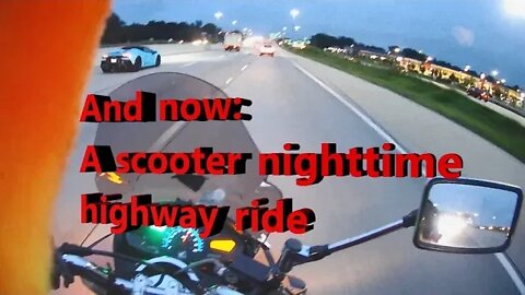 A ride on the highway at night on a 150cc scooter, and a brief visit to a car show
