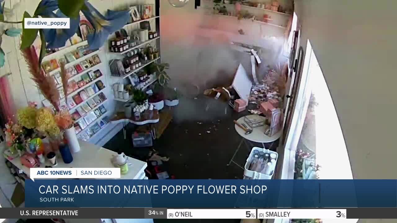 Car slams into Native Poppy flower shop