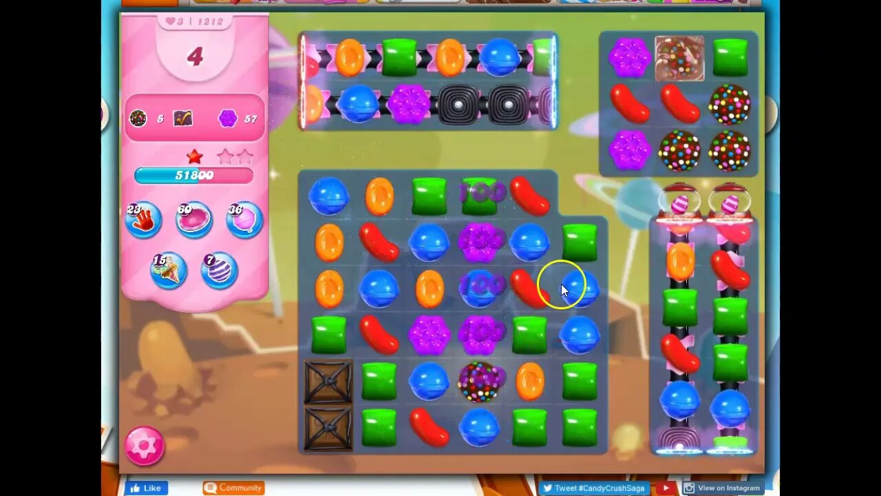 Candy Crush Level 1212 Talkthrough, 17 Moves 0 Boosters