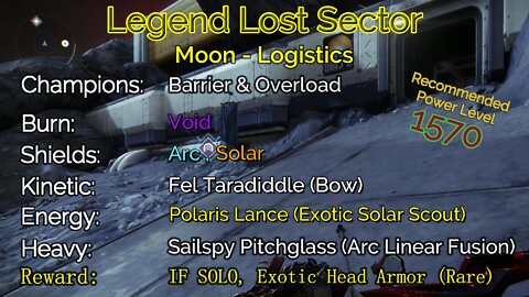 Destiny 2 Legend Lost Sector: Moon - K1 Logistics on my Warlock 10-22-22