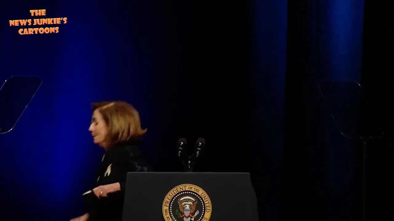 Pelosi stumbles and almost falls at Harry Reid's memorial service.