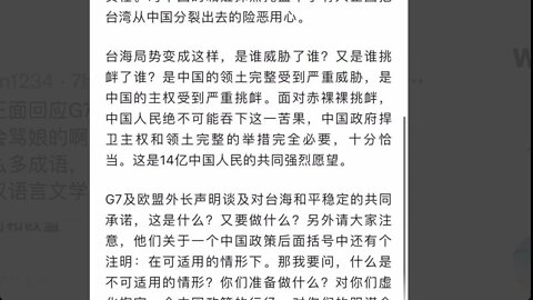 🟨 中國駐歐盟使團正面回應G7無恥聲明 🟨