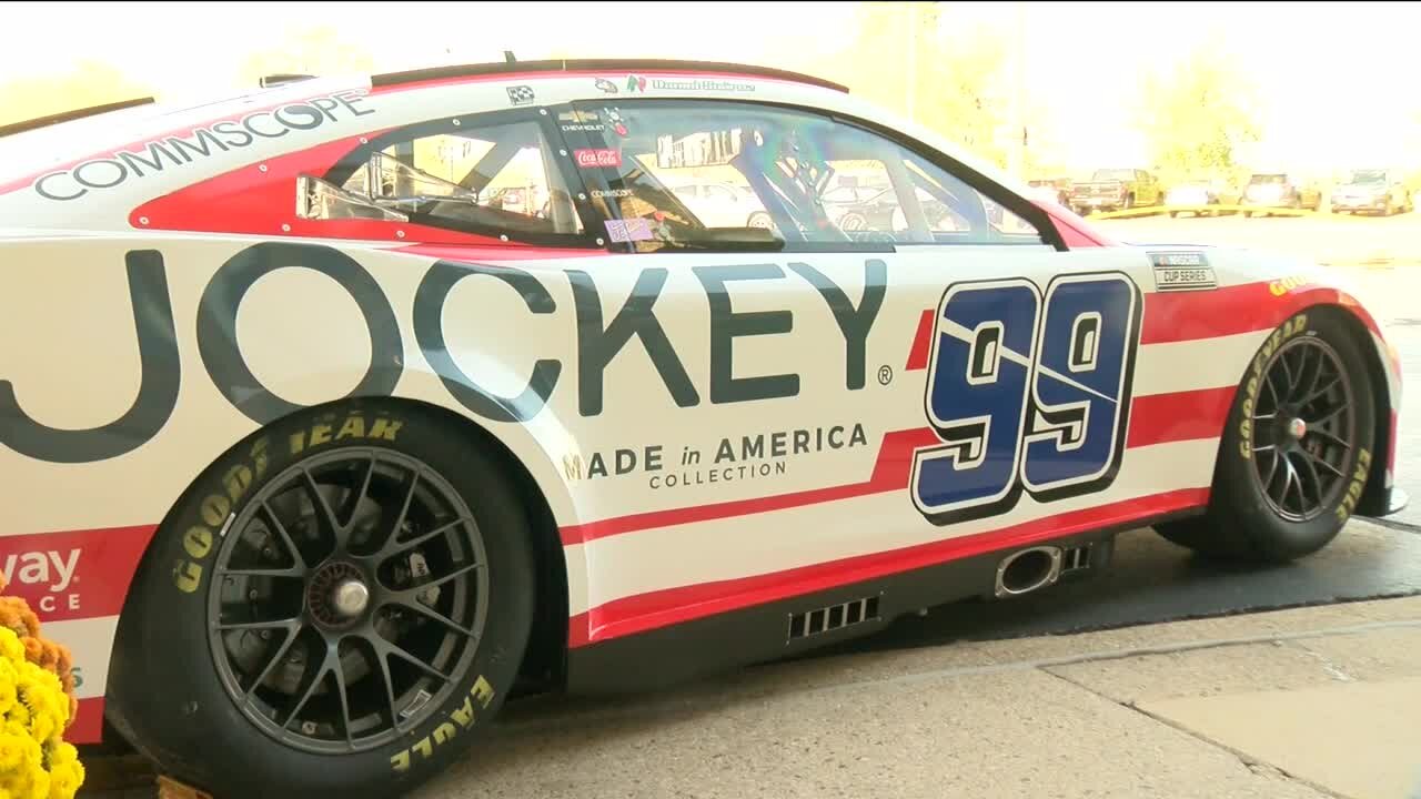 NASCAR drivers Ross Chastain and Daniel Suarez visit Jockey Factory Store in Kenosha