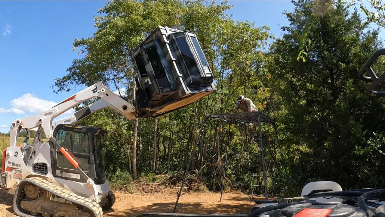 PART 2; setting up Hughes deer blind & deer tower-trail cam videos & hunting land improvements!