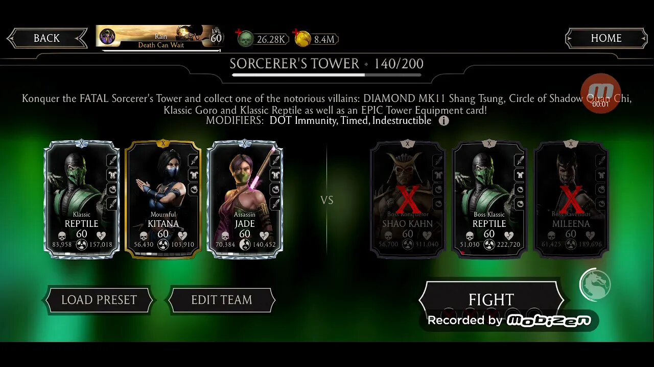 Klassic Reptile team defeats Fatal Shang Tsung tower boss on floor 140! / MKXI mobile