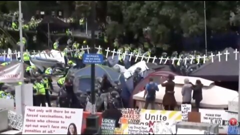 Peaceful Protestors Scream, Tear-Gassed By Police Destroying Freedom Village, Wellington New Zealand