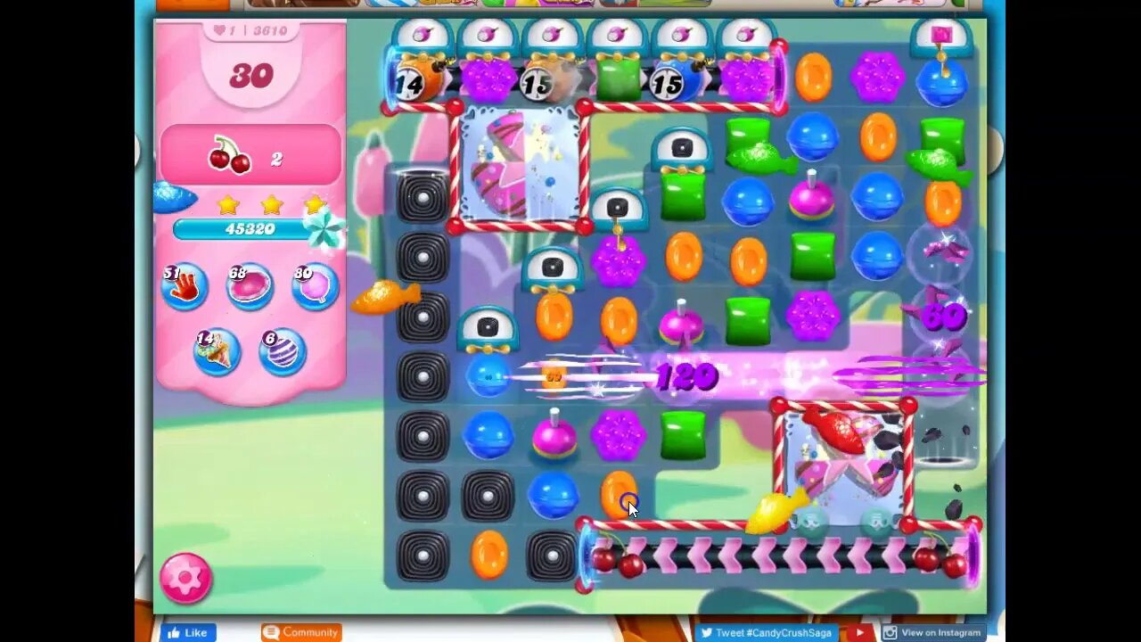 Candy Crush Level 3610 Talkthrough, 36 Moves 0 Boosters