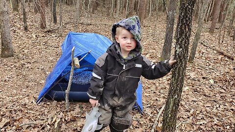 $25 Walmart Survival Challenge - Winter Camping in Rain (3yr old chose half the gear!)