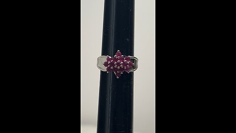 Sterling Silver Ruby Ring, 16 Red Ruby Clusters, July Birthstone, Size 5