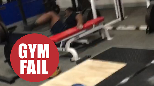 Man's embarrassment as unfortunate gym tumble is captured on camera during failed deadlift