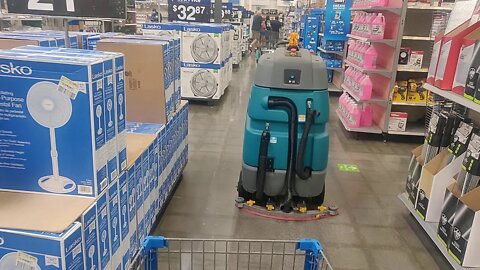 Autonomous floor scrubber at walmart