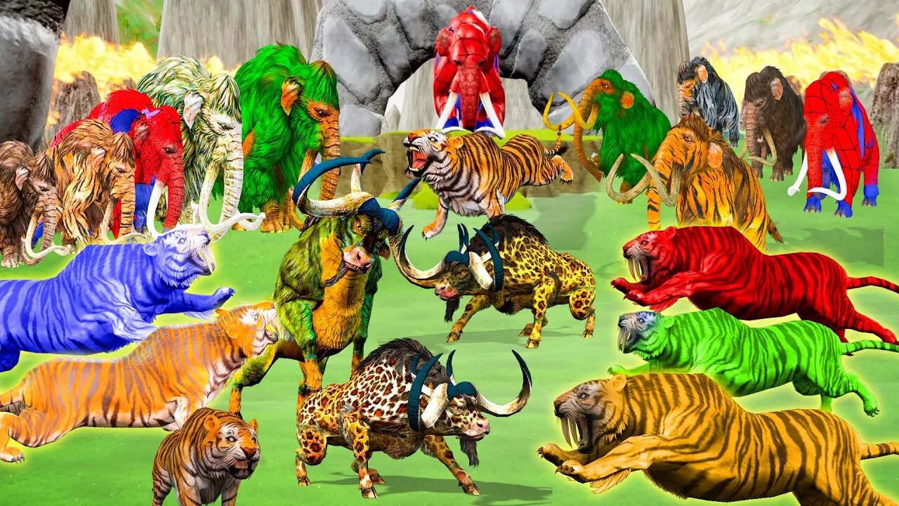 10 Zombie White Tigers Vs 10 Zombie Tiger Mammoth Rescue 3 Buffaloes EpicBattle Wild Animal Fights