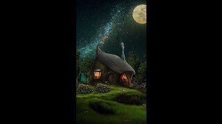 Fairy tale house under the night sky