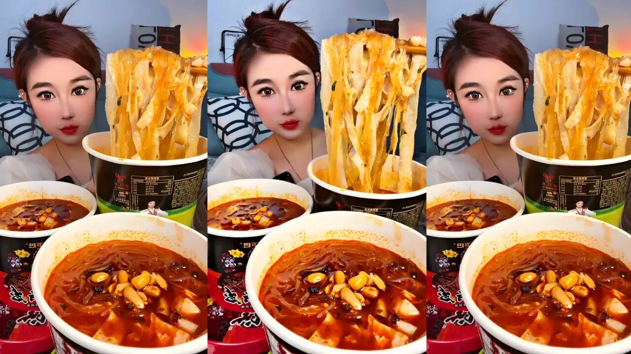 ASMR | Chinese Spice Wide Noodles | Spicy Glass Noodles Mukbang