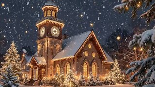 Snowy Christmas Eve Peaceful Church Ambience with Warm Lights