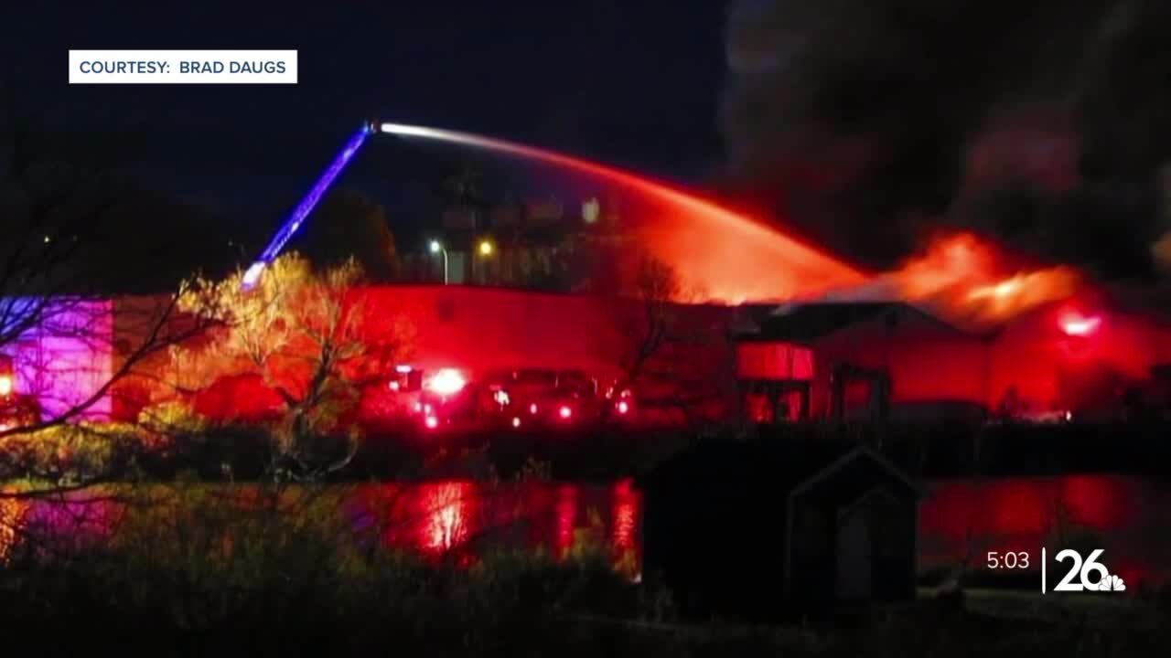 Manitowoc County firefighters battle large warehouse facility fire; traffic impacted