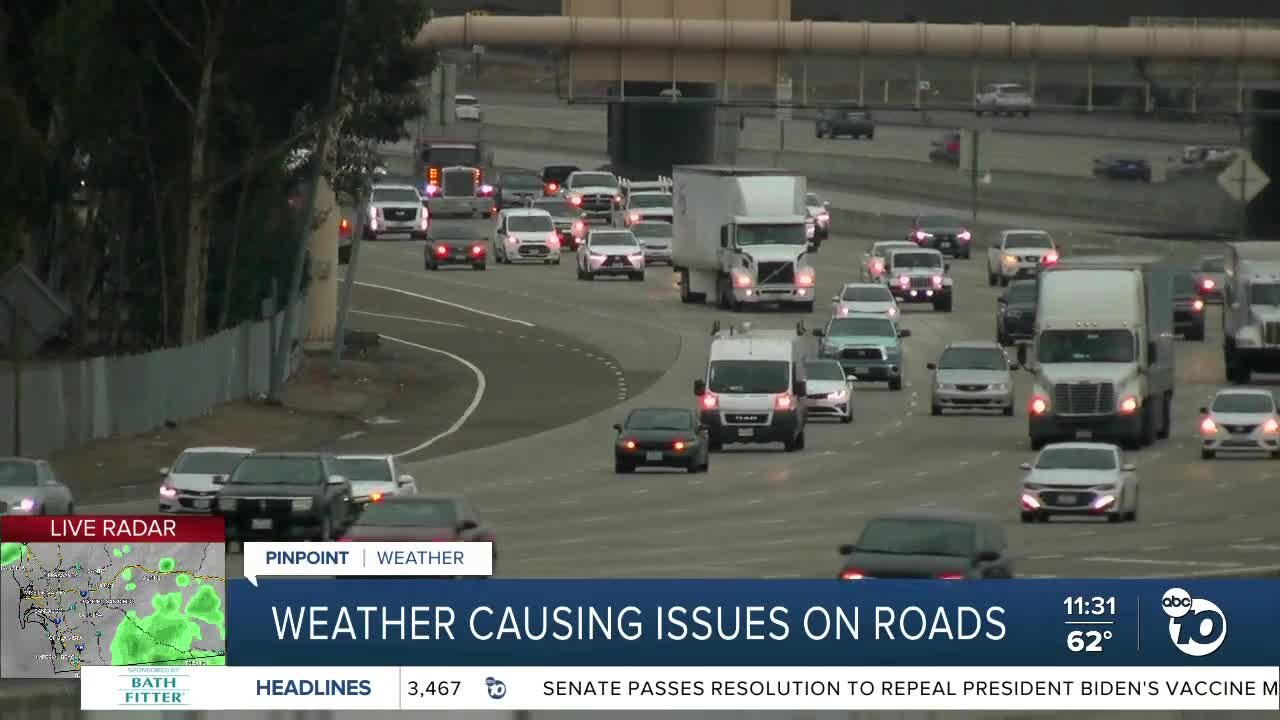 Rainy conditions lead to some issues on San Diego roads