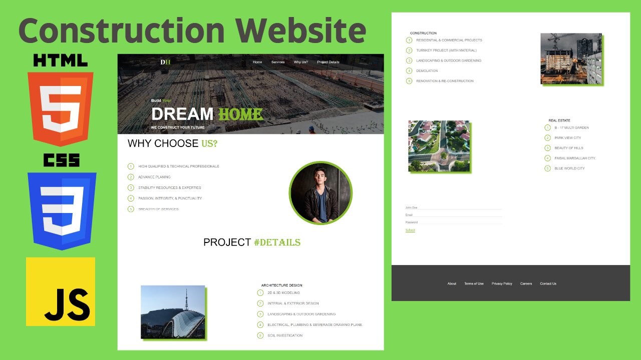 Construction Company Website HTML CSS | Construction Company Landing Page Source code Available