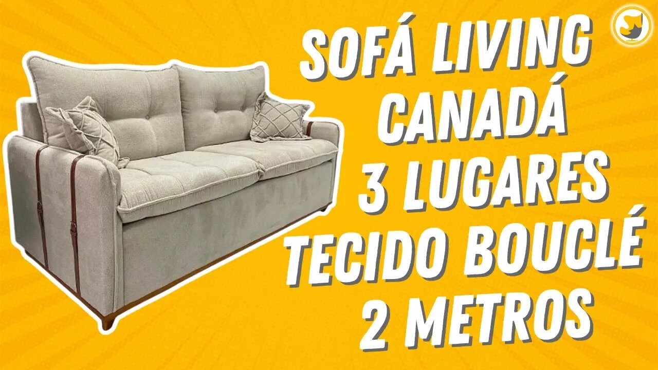 Sofá Living Canadá 3 Lugares com Almofadas Soltas Tecido Bouclé 200cm União