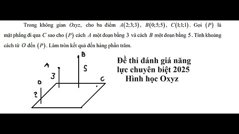 Đề thi đánh giá năng lực chuyên biệt 2025 - ĐHSP TPHCM: Trong không gian Oxyz, cho ba điểm A(2;3;3)