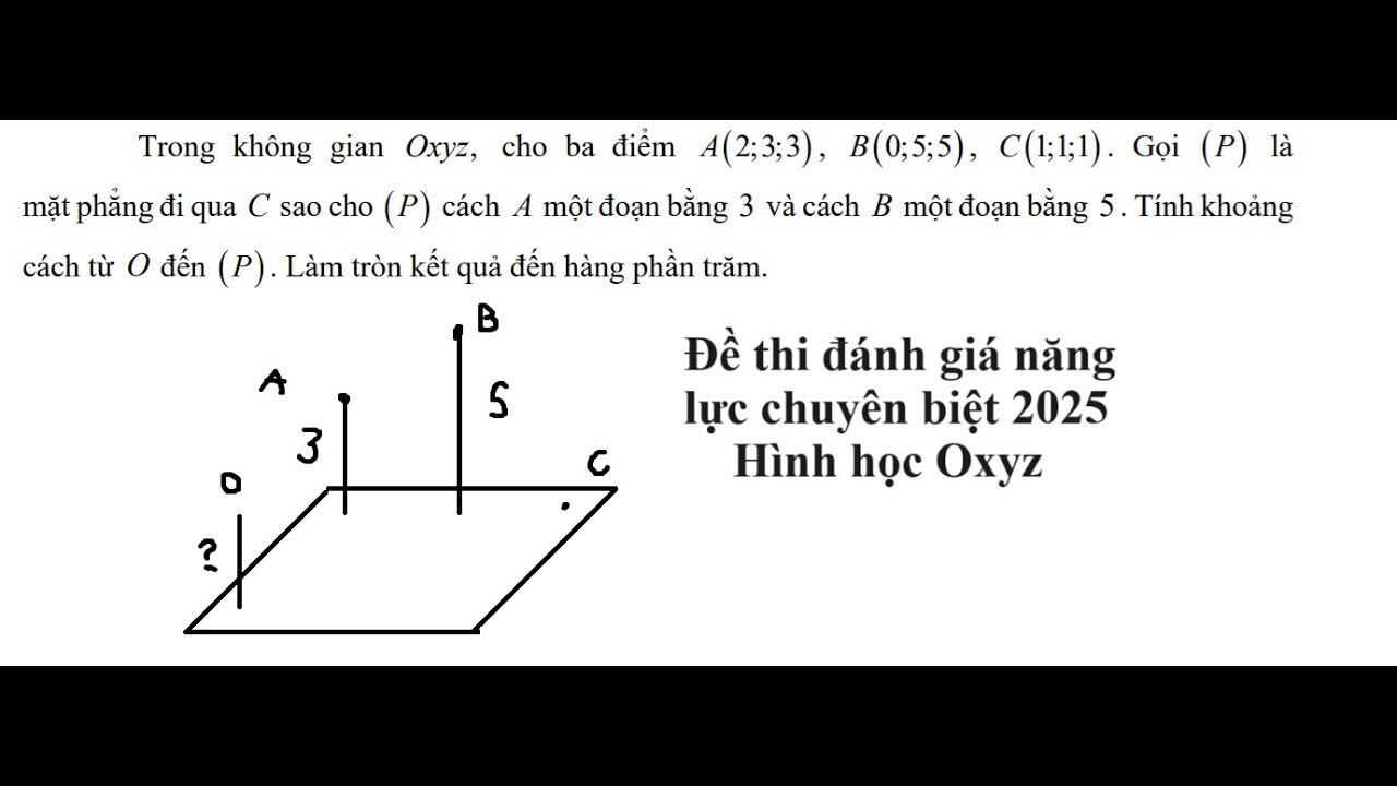 Đề thi đánh giá năng lực chuyên biệt 2025 - ĐHSP TPHCM: Trong không gian Oxyz, cho ba điểm A(2;3;3)