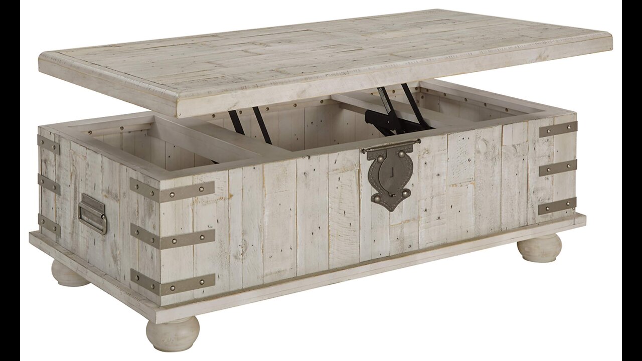 Signature Design by Ashley Carynhurst Lift Top Rustic Farmhouse Cocktail Table, Antique Off Whi...