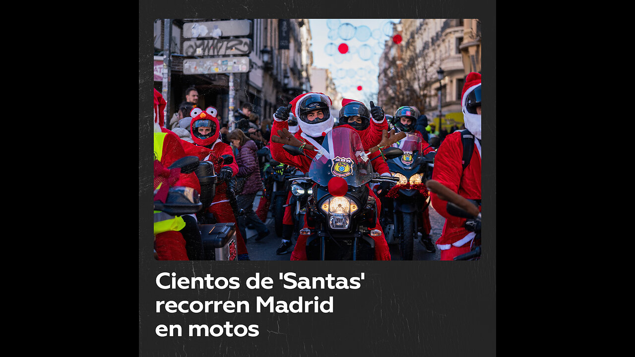 Cientos de Papás Noel recorren Madrid en motos en un llamativo desfile navideño