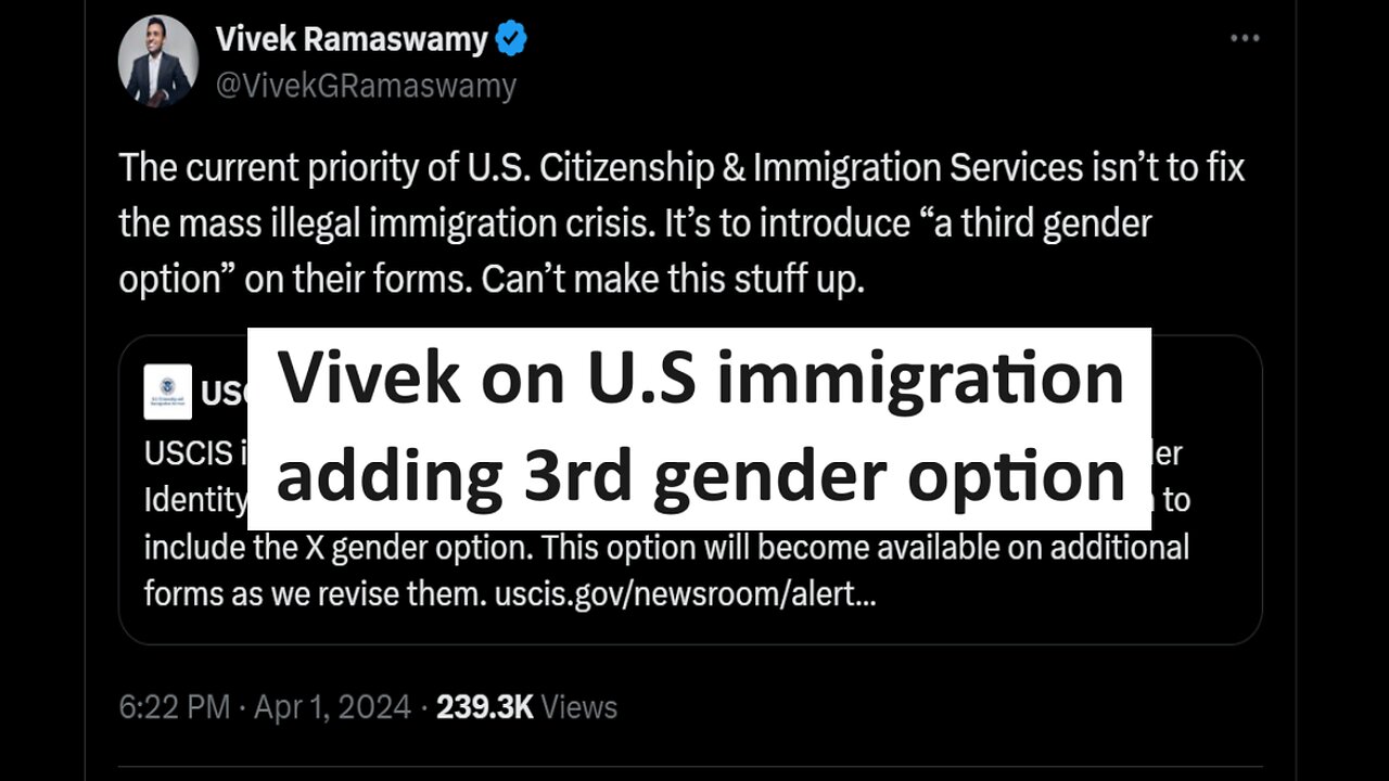 Vivek on U.S citizen/immigration services intro 3rd gender option