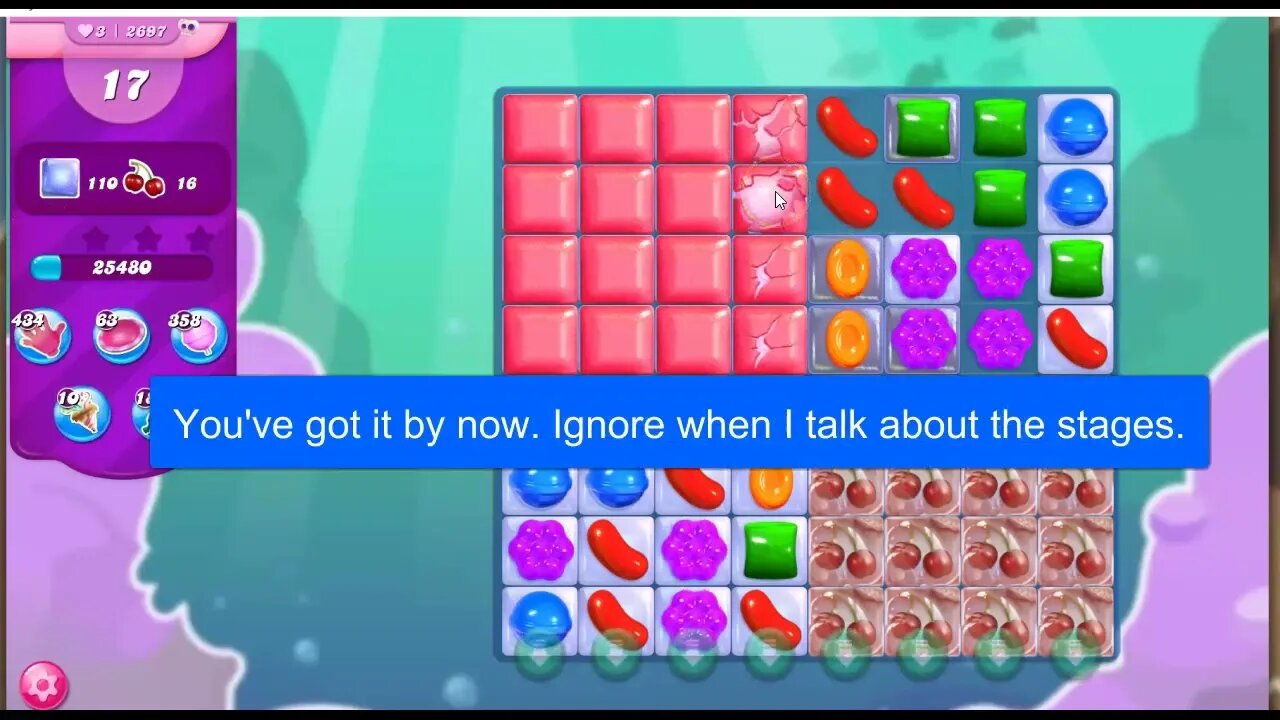Amended Tutorial: Bubblegum Pop and Candy Crush Level 2697 Talkthrough, 22 Moves 0 Boosters