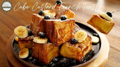 Perfect Cube Custard French Toast!! Outside Crispy Tender Inside!!