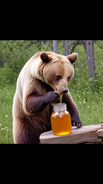 AI art: bear eating a jarful of honey