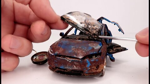 Damaged Diecast Restoration Customization Resurrection of an abandoned Tesla Model X diecast car