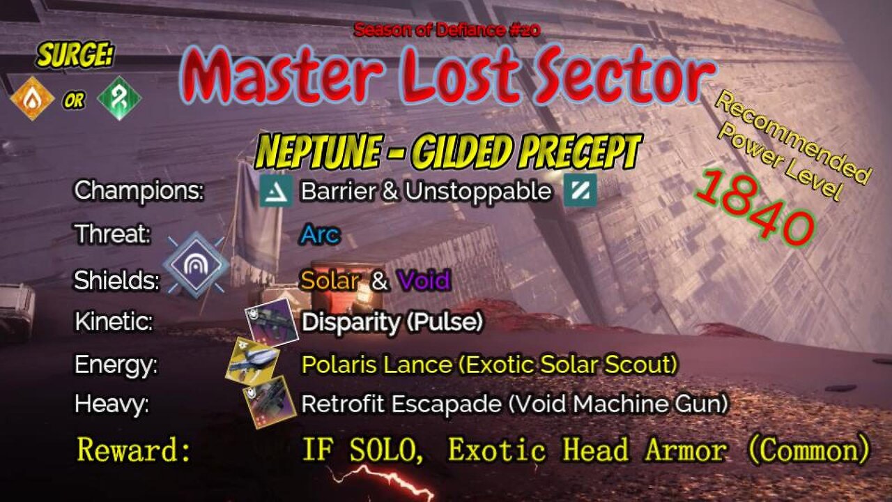 Destiny 2 Master Lost Sector: Neptune - Gilded Precept on my Solar Hunter 5-7-23