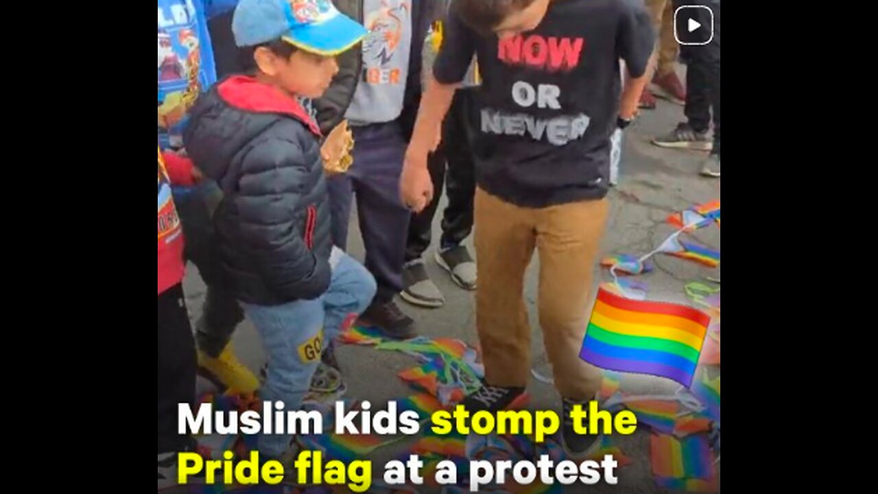 muslim kids stump the pride flag at a proteste